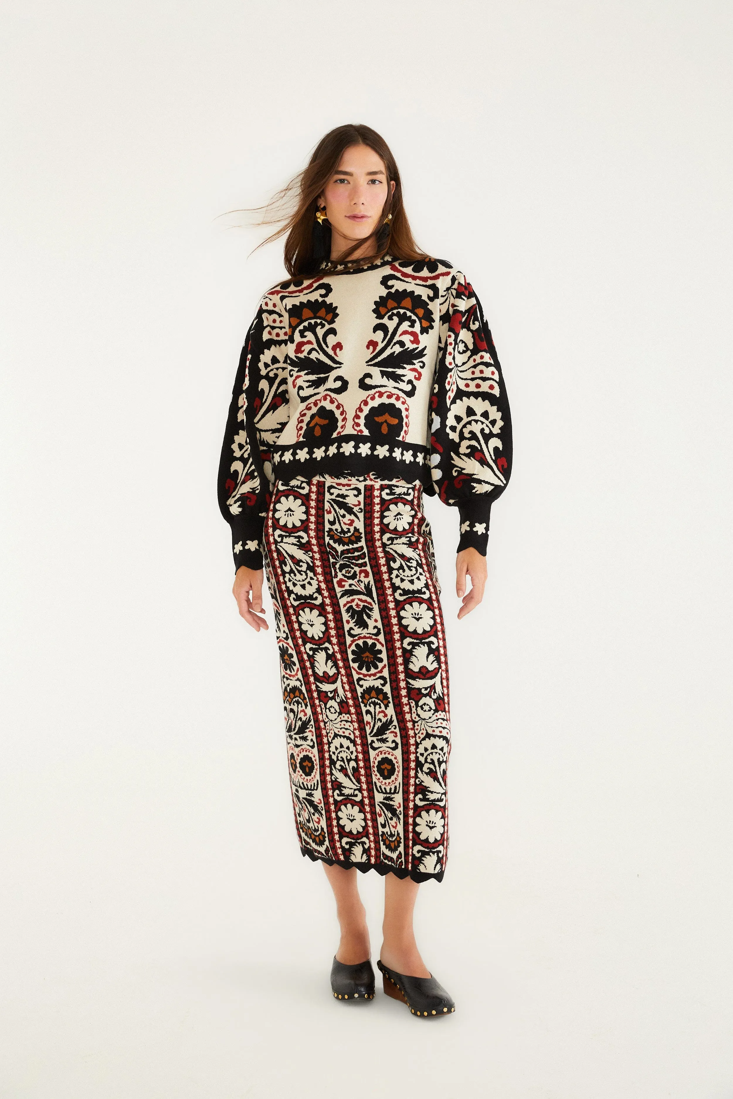 Stripes Winter Tapestry Knit Skirt All Day Fit Pleated Construction