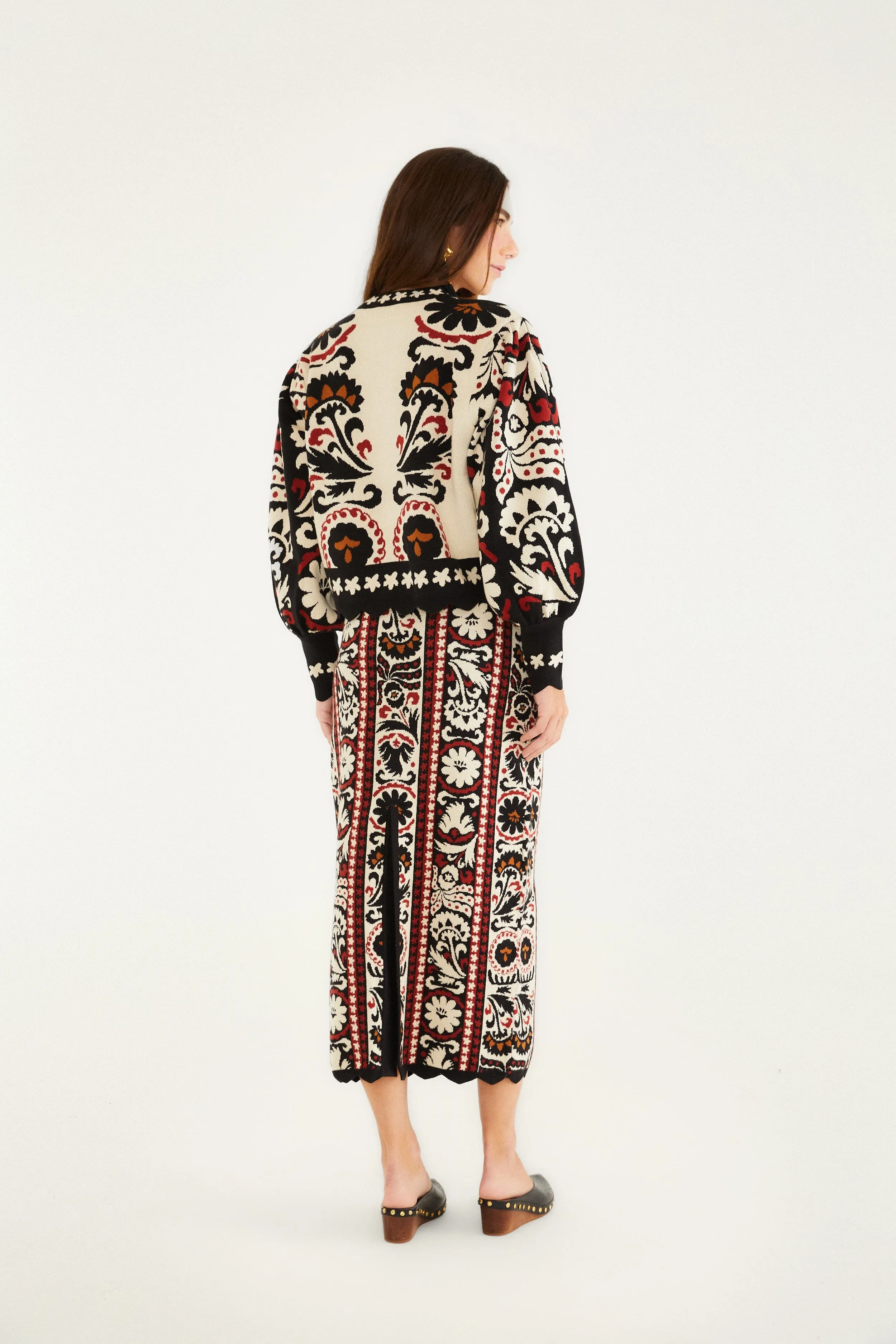 Knee Length Stripes Winter Tapestry Knit Skirt