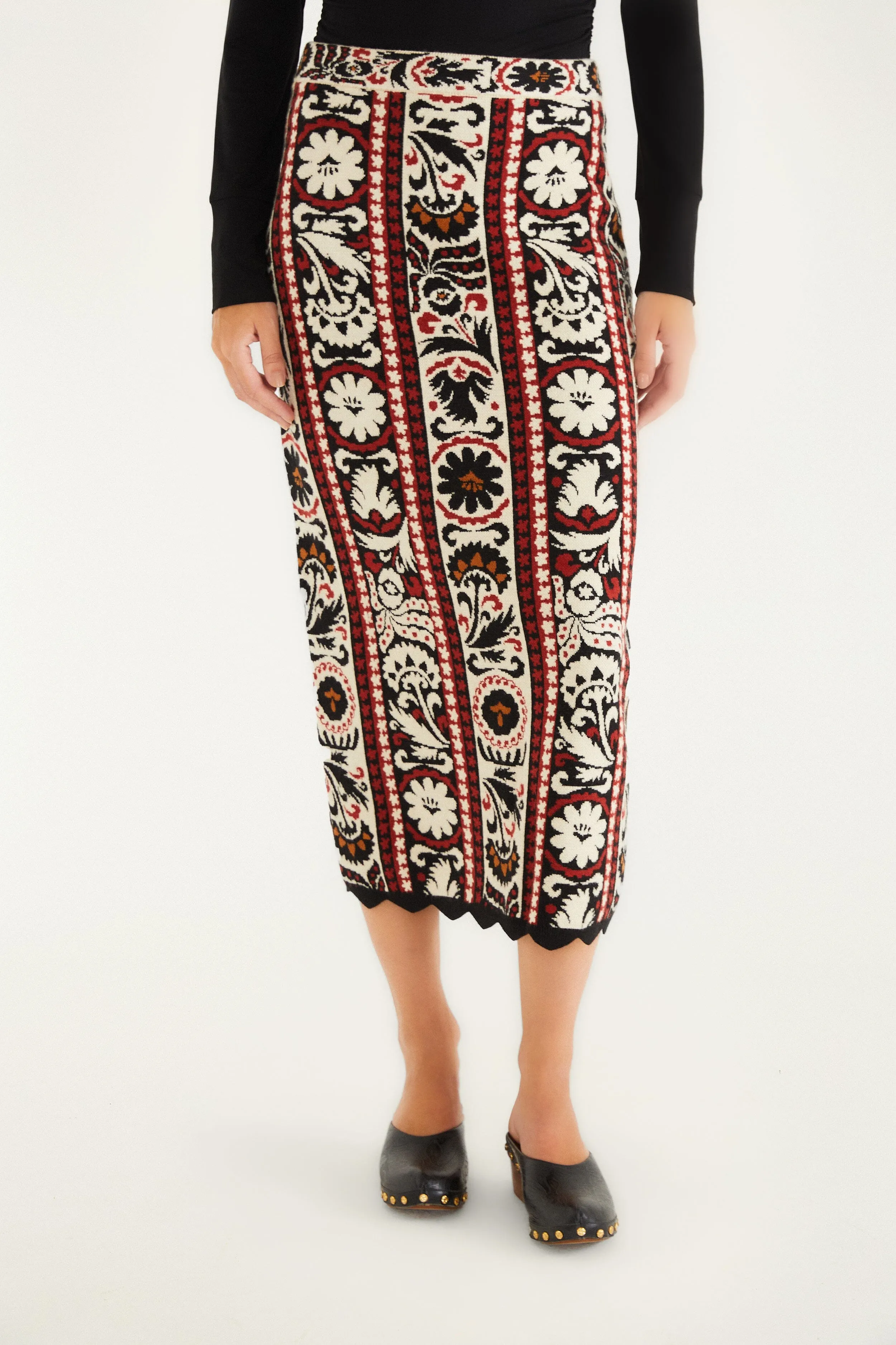 High Street Fashion Stripes Winter Tapestry Knit Skirt