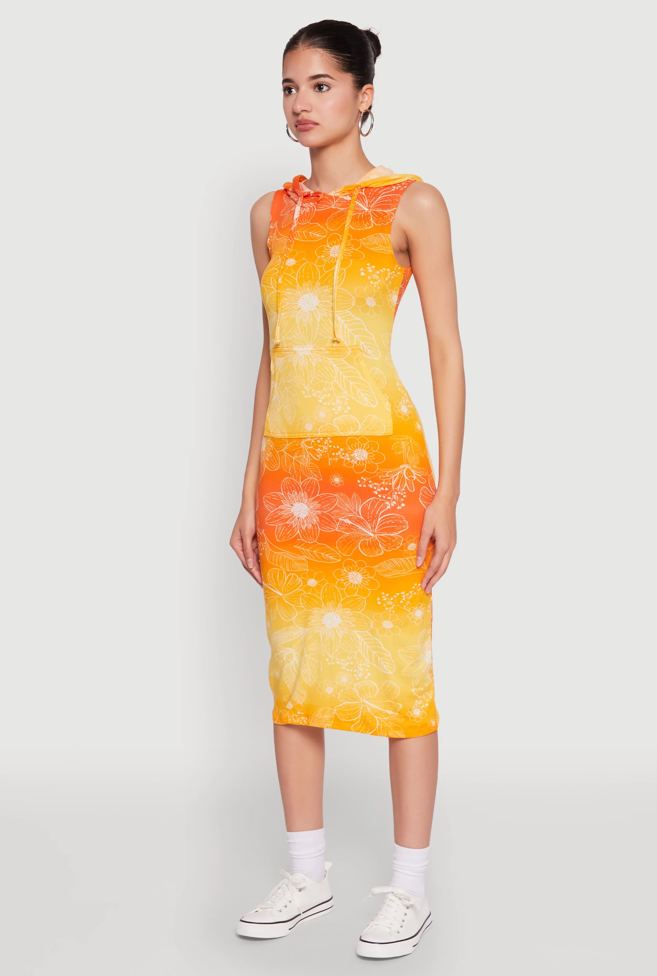 Hooded Ombre Floral Print Tank Dress Relaxed summer midi