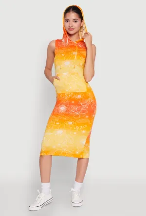 Contemporary Wear Hooded Ombre Floral Print Tank Dress
