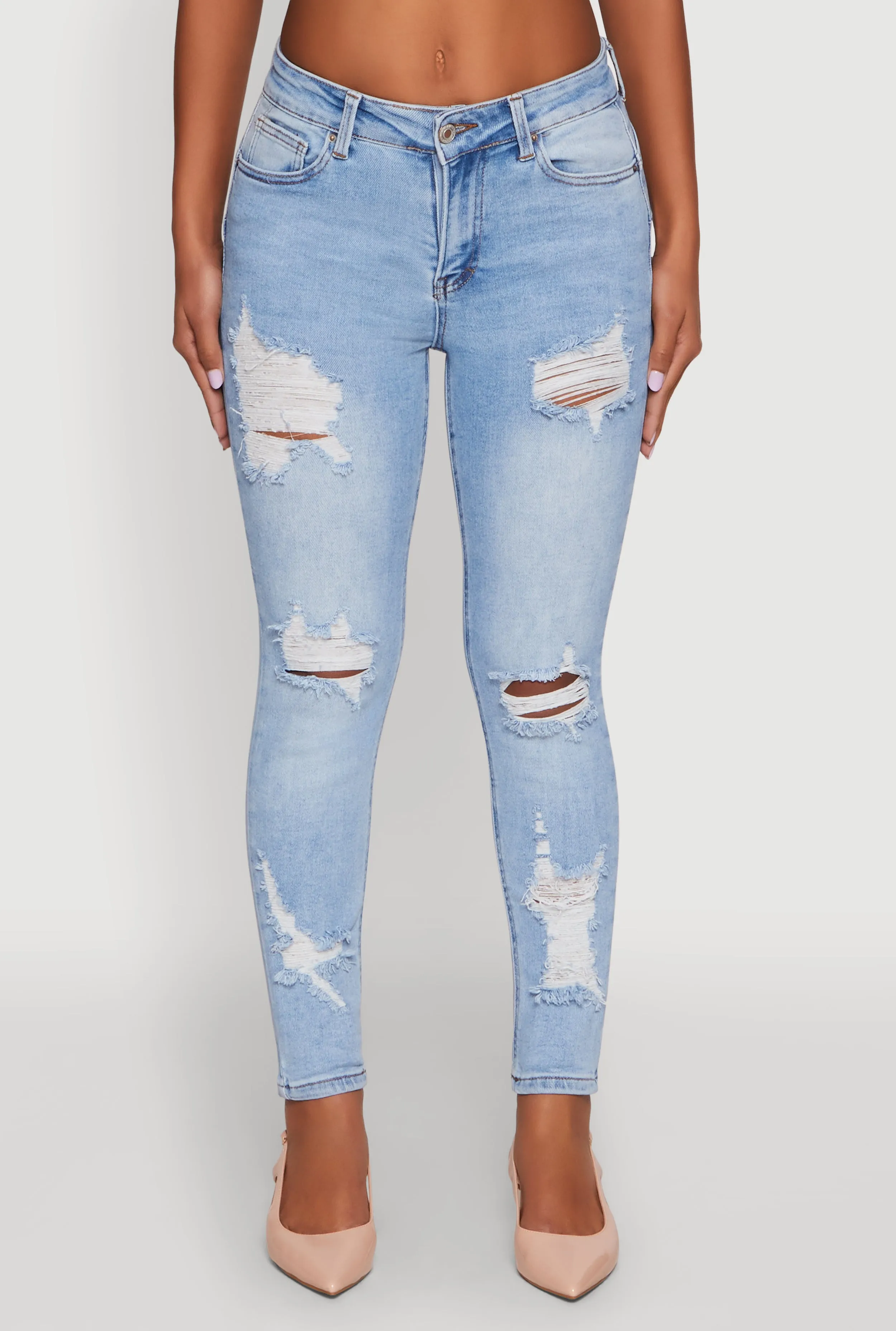 WAX Ripped Rolled Cuff Skinny Jeans Casual Element