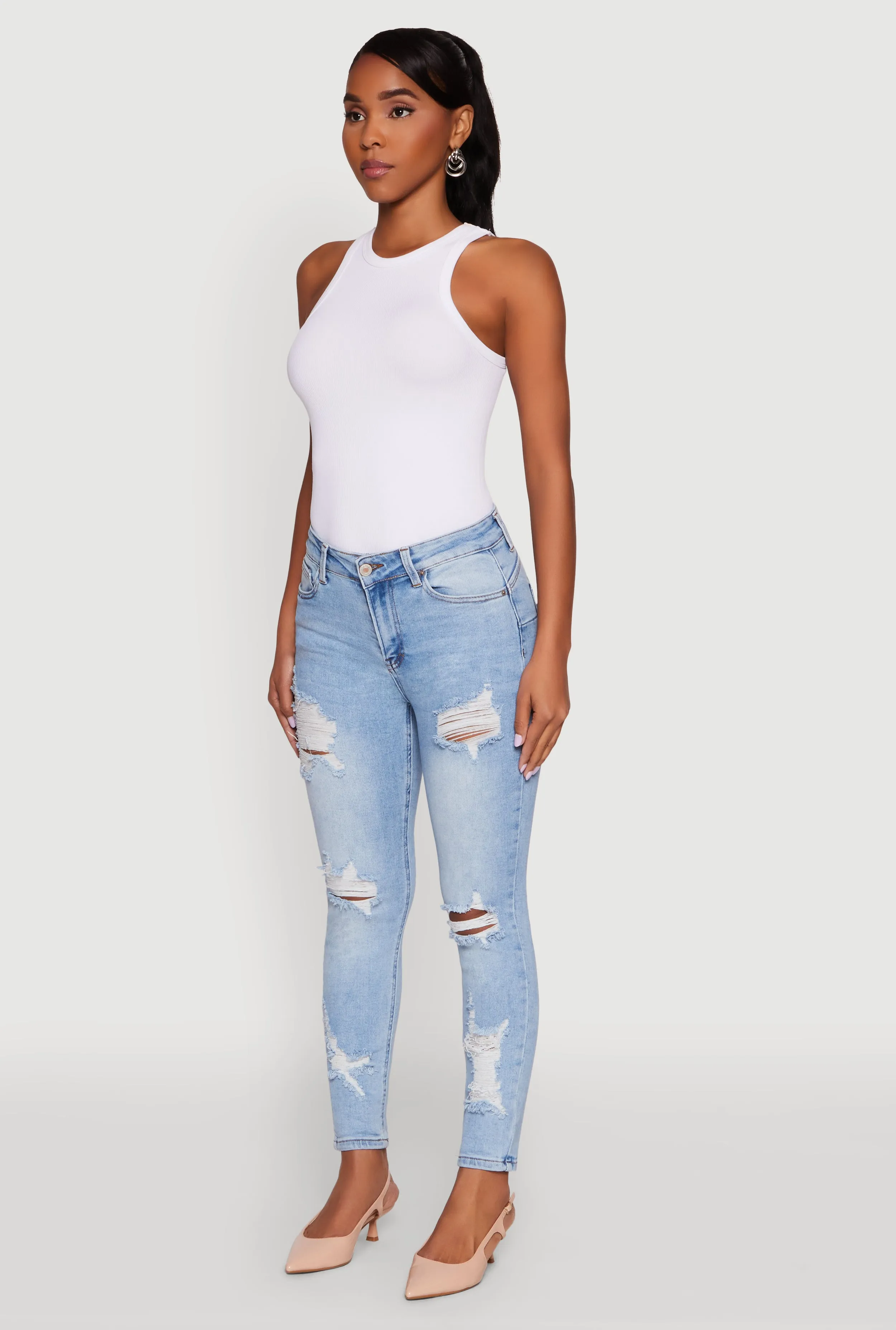 WAX Ripped Rolled Cuff Skinny Jeans Student Outfit Work Ready Active Friendly