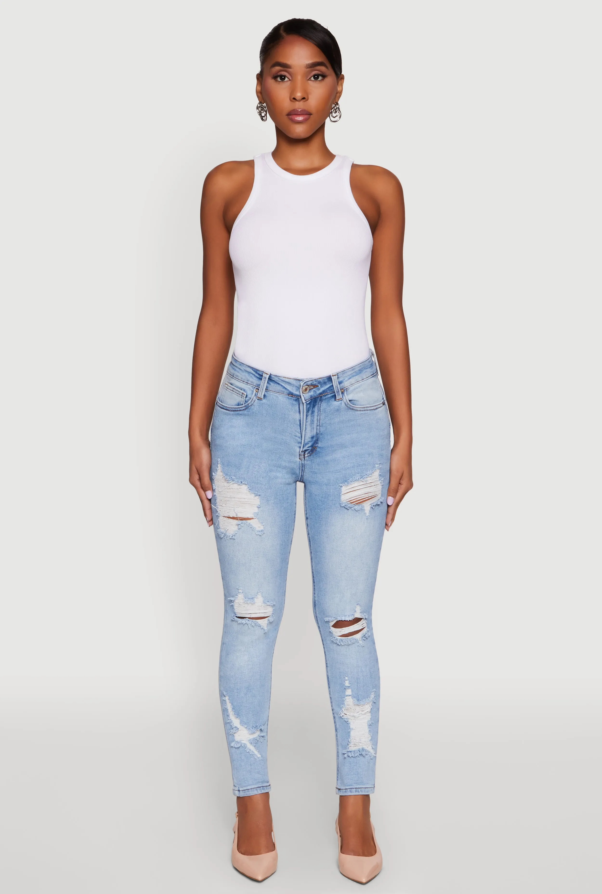 Easy Outfit Wardrobe Choice WAX Ripped Rolled Cuff Skinny Jeans