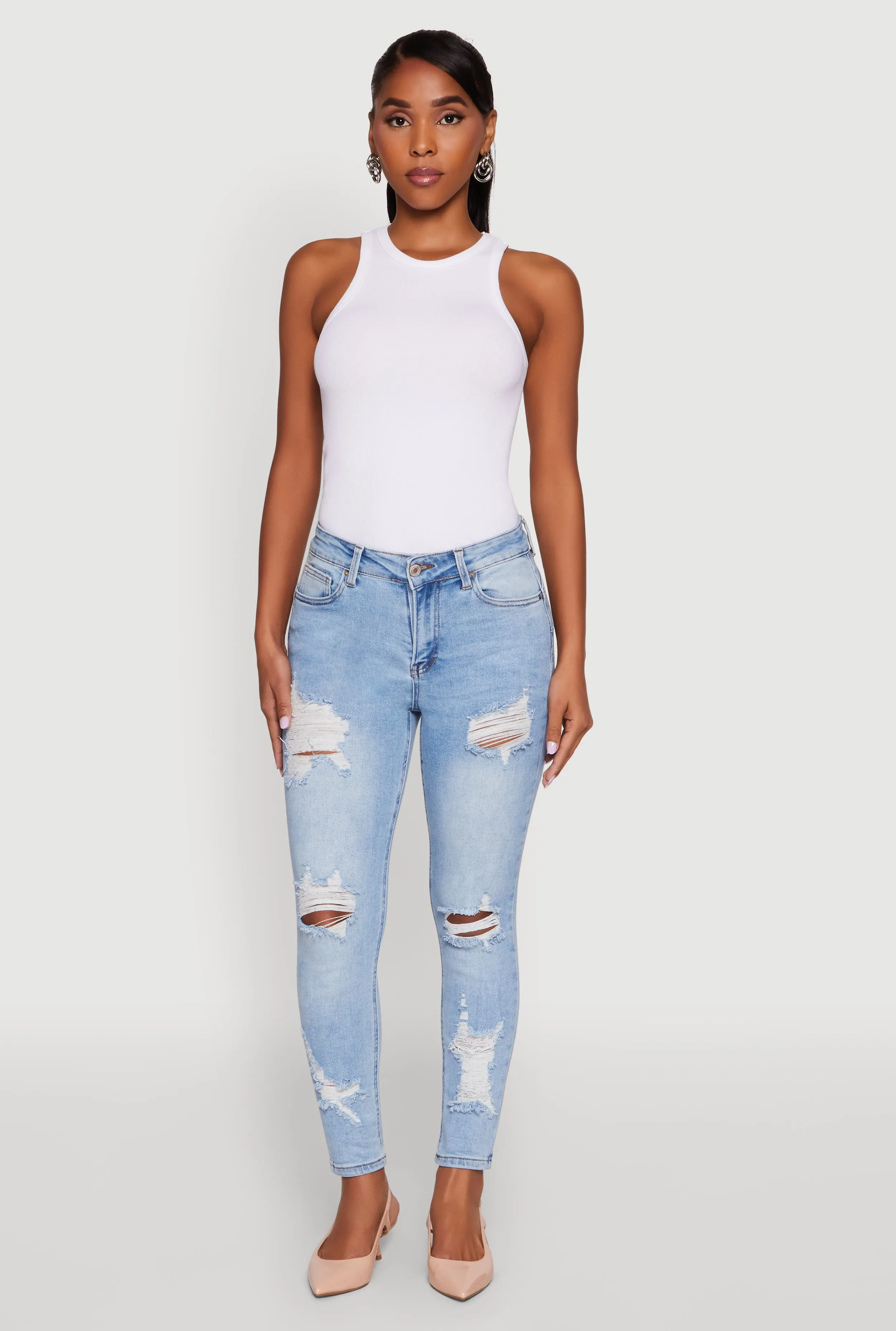 Office Wear Weekend Warrior Trend Setter Smart Casual Classic Wear WAX Ripped Rolled Cuff Skinny Jeans
