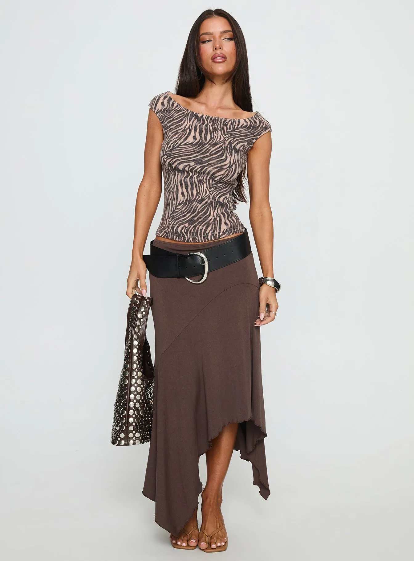 Mood Outfitboard Futura Asymmetrical Midi Skirt Chocolate