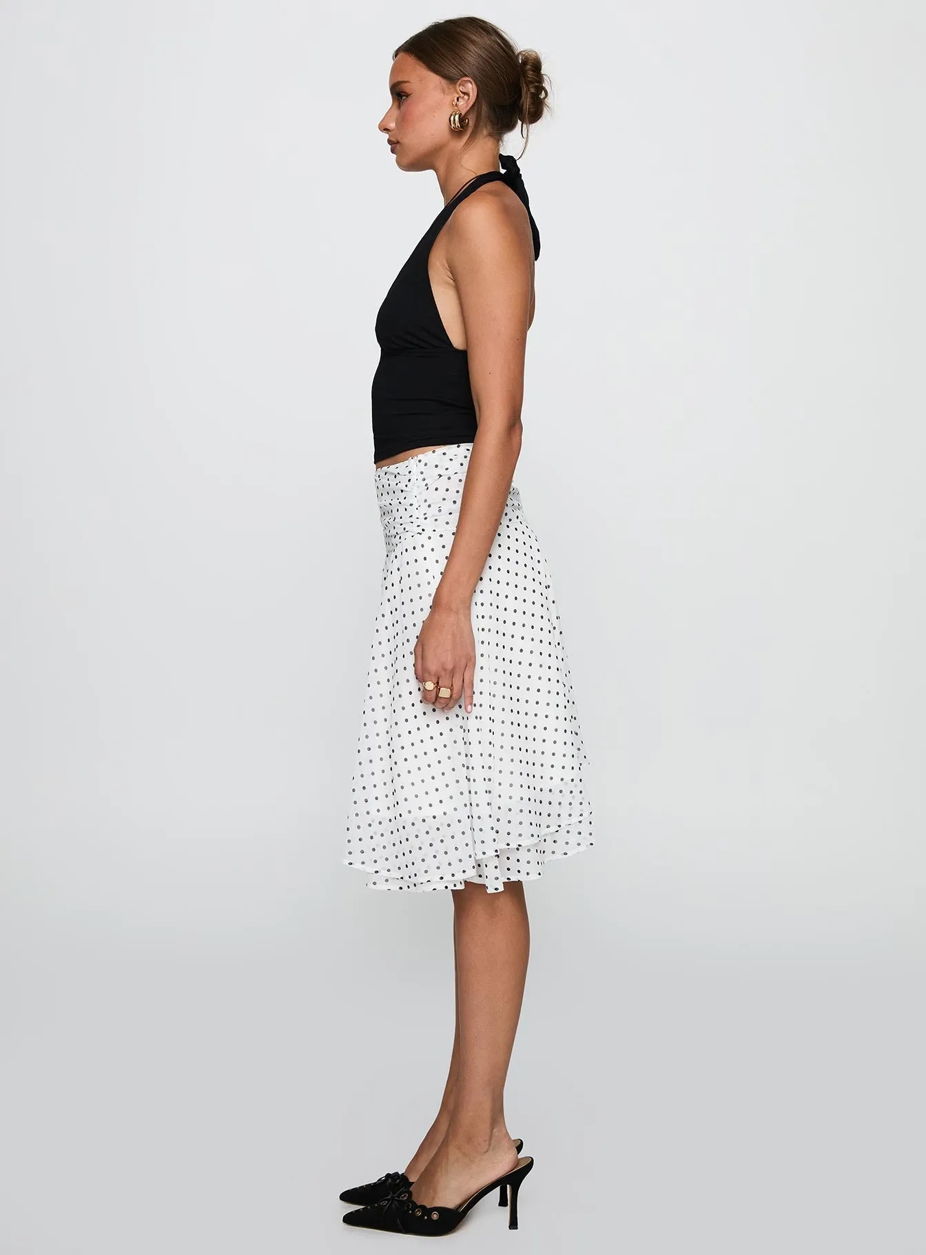 Lightweight Lining All Day Evanescence Asymmetrical Midi Skirt White / Polka Dot