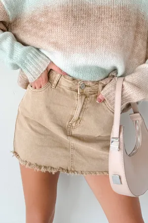 Relaxed Vibes Bohemian vibe Feeling Social Zenana Denim Mini Skirt (Light Camel)