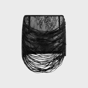 Wrap style Kim Shui Bao Fringe Skirt - Black