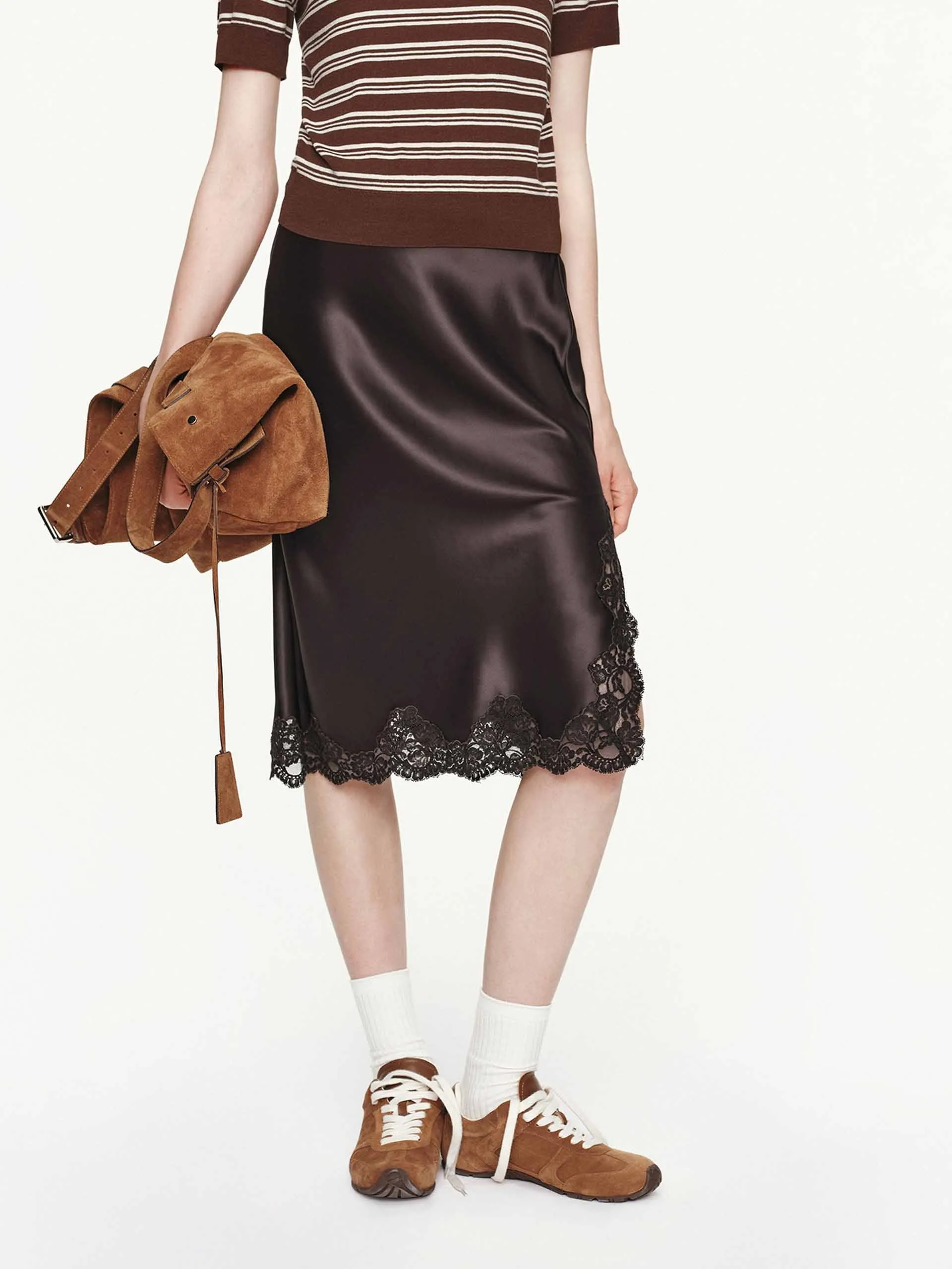 Lace Hem Satin Skirt Quick Dry Technology Pure Vibes