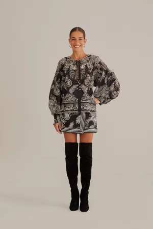 Black Paisley Bloom Mini Skirt Timeless Piece