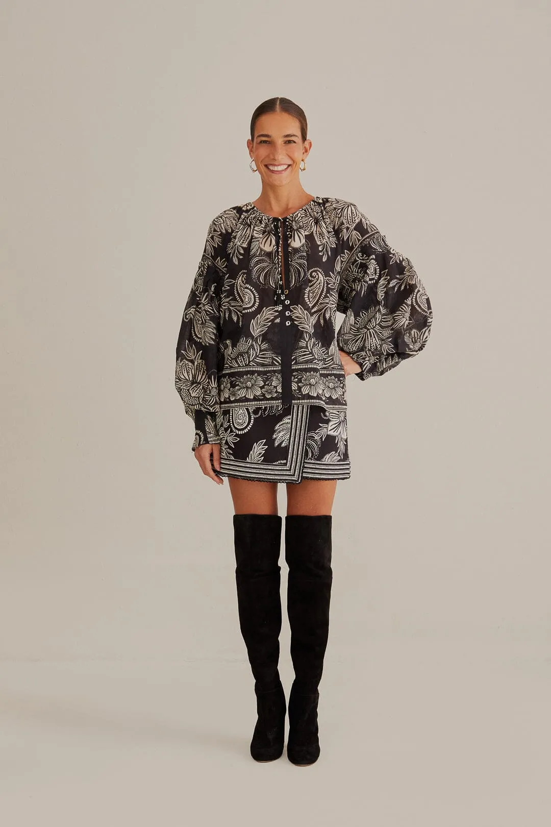 Black Paisley Bloom Mini Skirt Timeless Piece