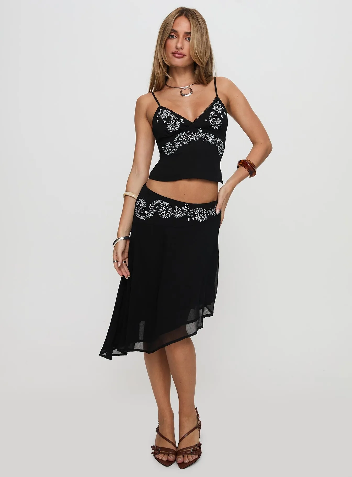 Pappilion Asymmetrical Midi Skirt Black Travel Ease