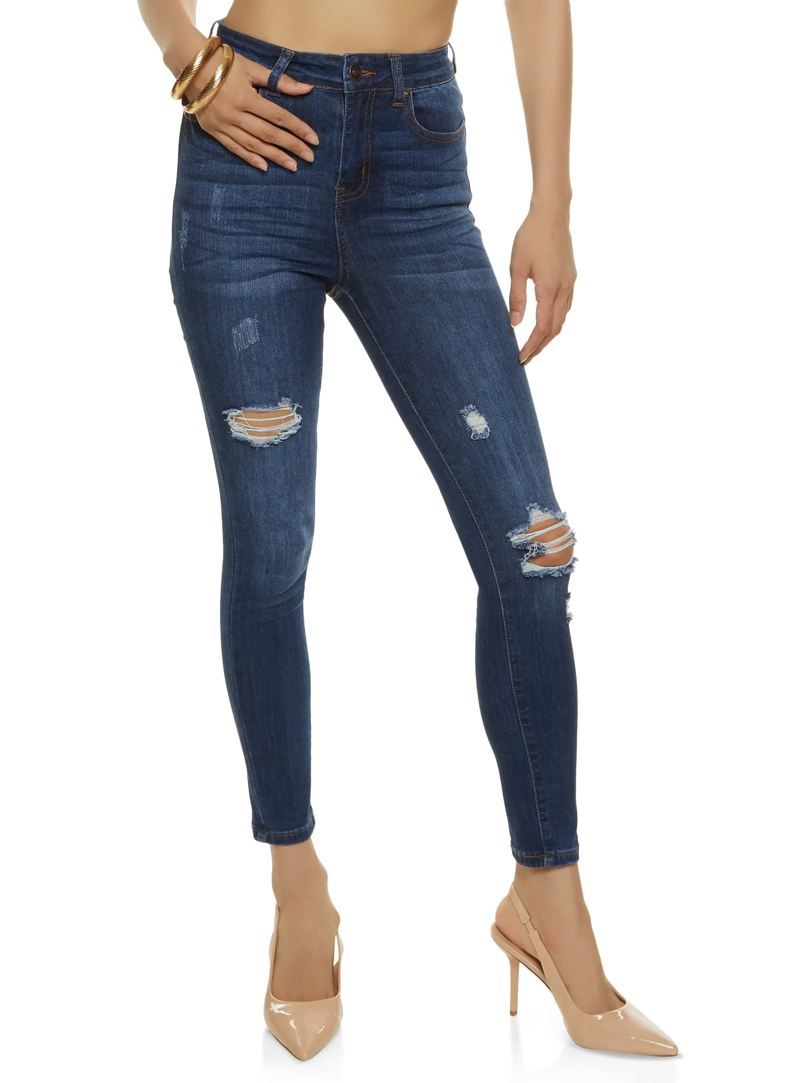 WAX Stretch Distressed High Rise Jeans One For All Lightweight Feel