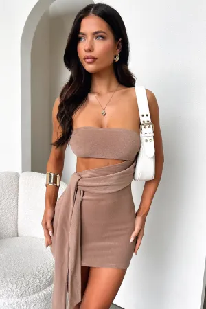 Noel Strapless Mini Dress - Tan Cozy Fashion Wear Party Snap