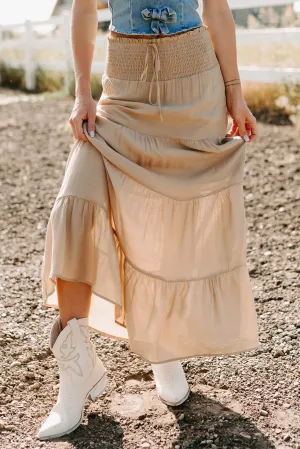Low Rise Style Layering Ocean Serenade Tiered Maxi Skirt (Khaki)
