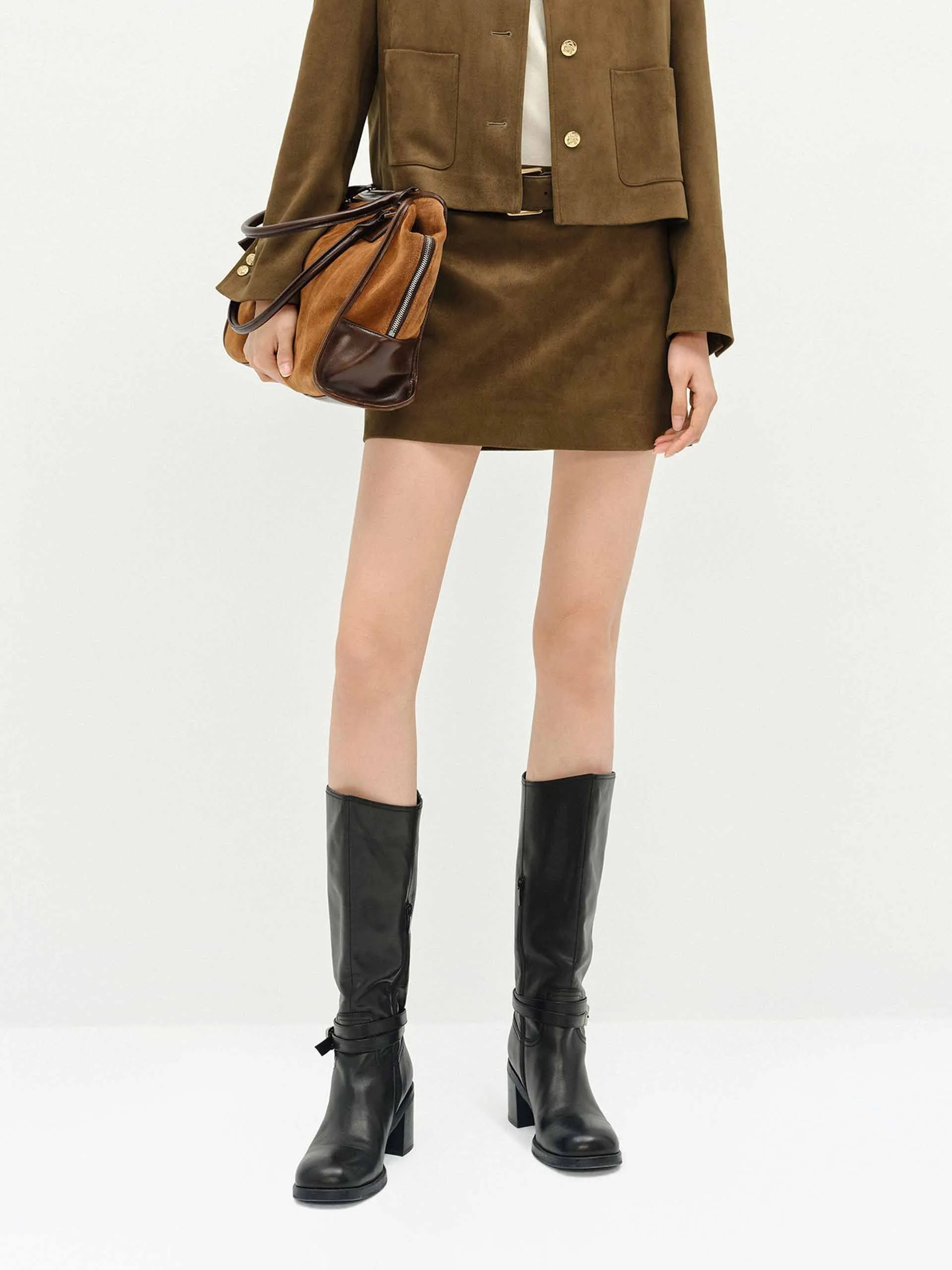 Suede Textured Mini Skirt Leather Look Minimalist fashion