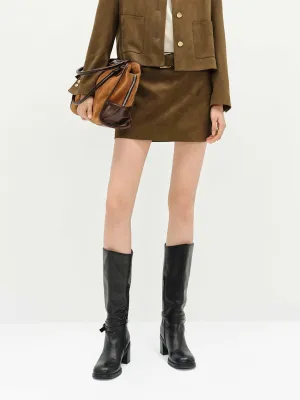 Suede Textured Mini Skirt Leather Look Minimalist fashion