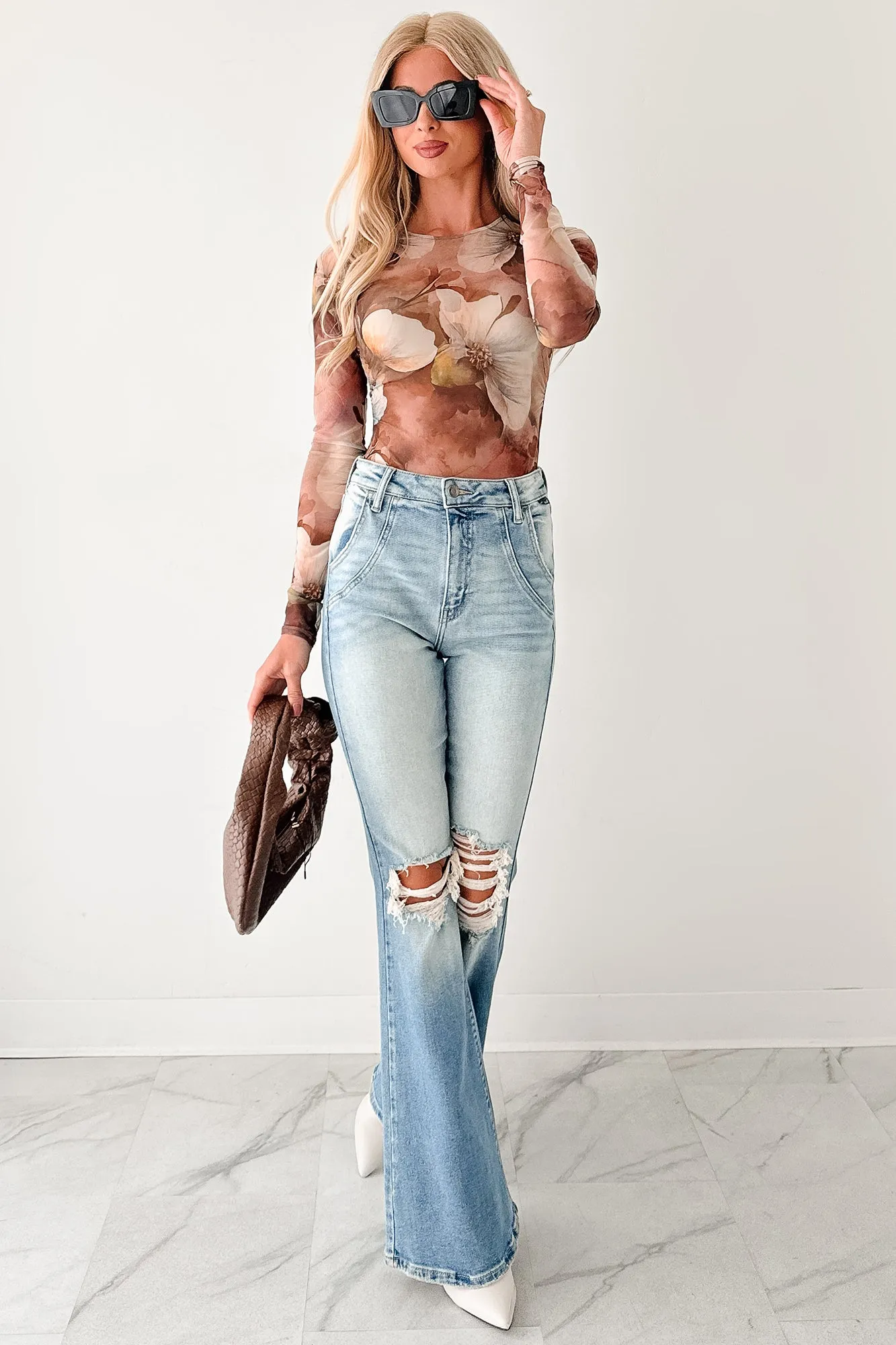 Lipstick Logic Floral Mesh Bodysuit (Taupe/Multi) Hot Singer