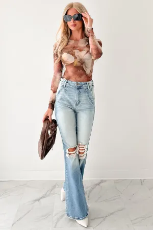 Lipstick Logic Floral Mesh Bodysuit (Taupe/Multi) Hot Singer