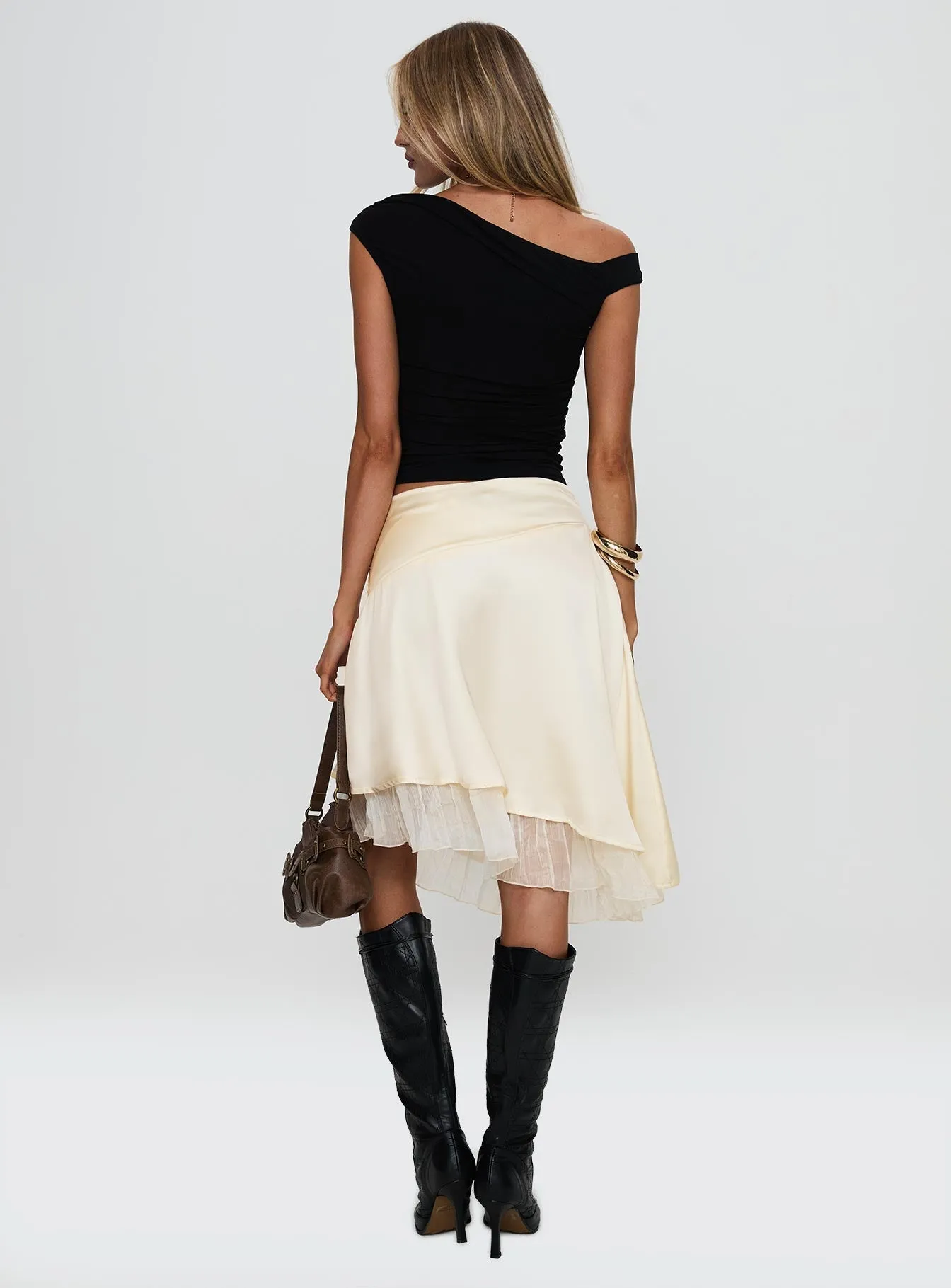Rosemead Satin Midi Skirt Cream Neutral Look Iconic Style