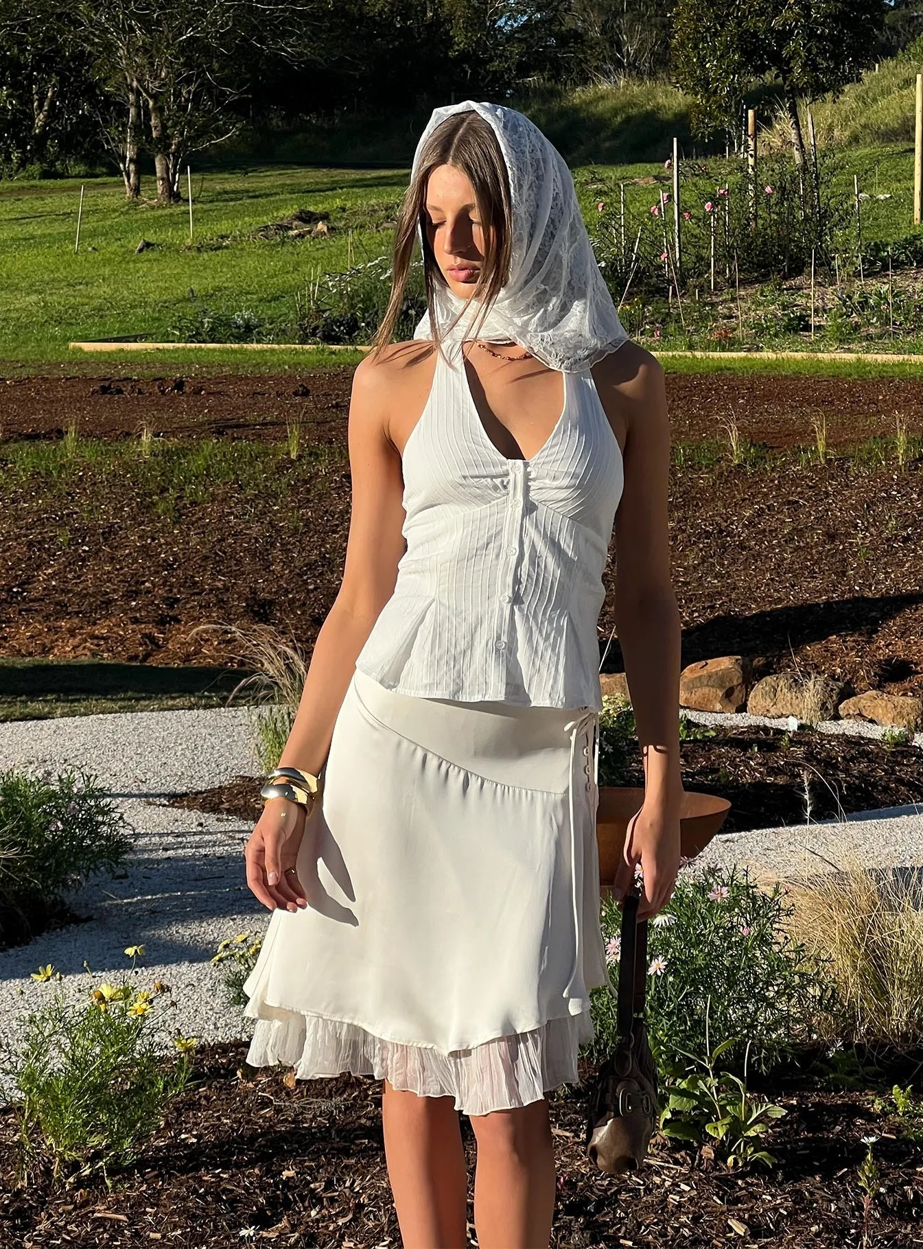 Occasion Dressing Weighted Hem Rosemead Satin Midi Skirt Cream