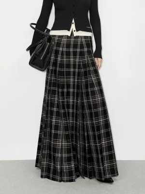 Sequined Finish Innovative Fabric Flowy Plaid Maxi Skirt