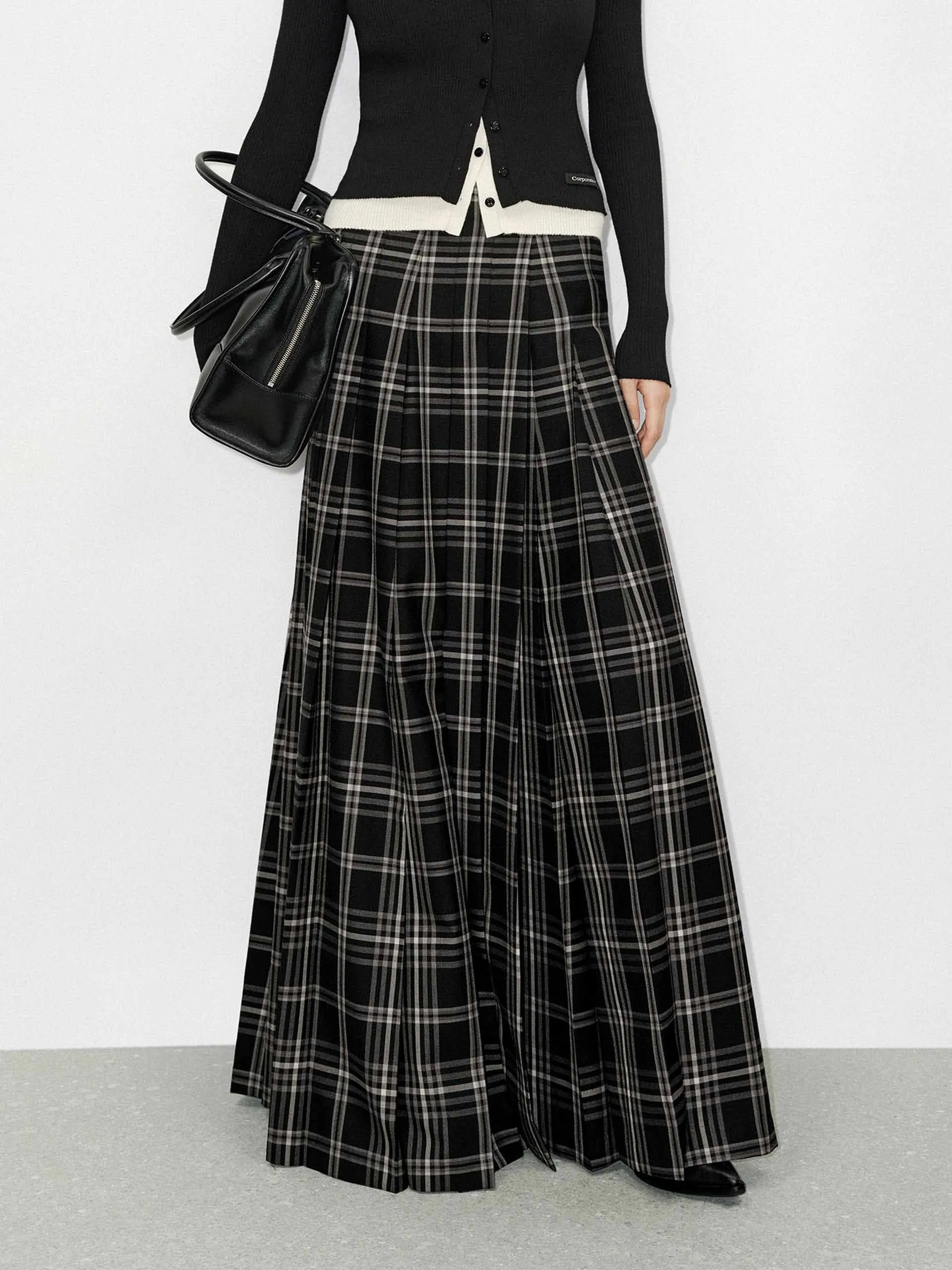 Button Fastenings Flowy Plaid Maxi Skirt