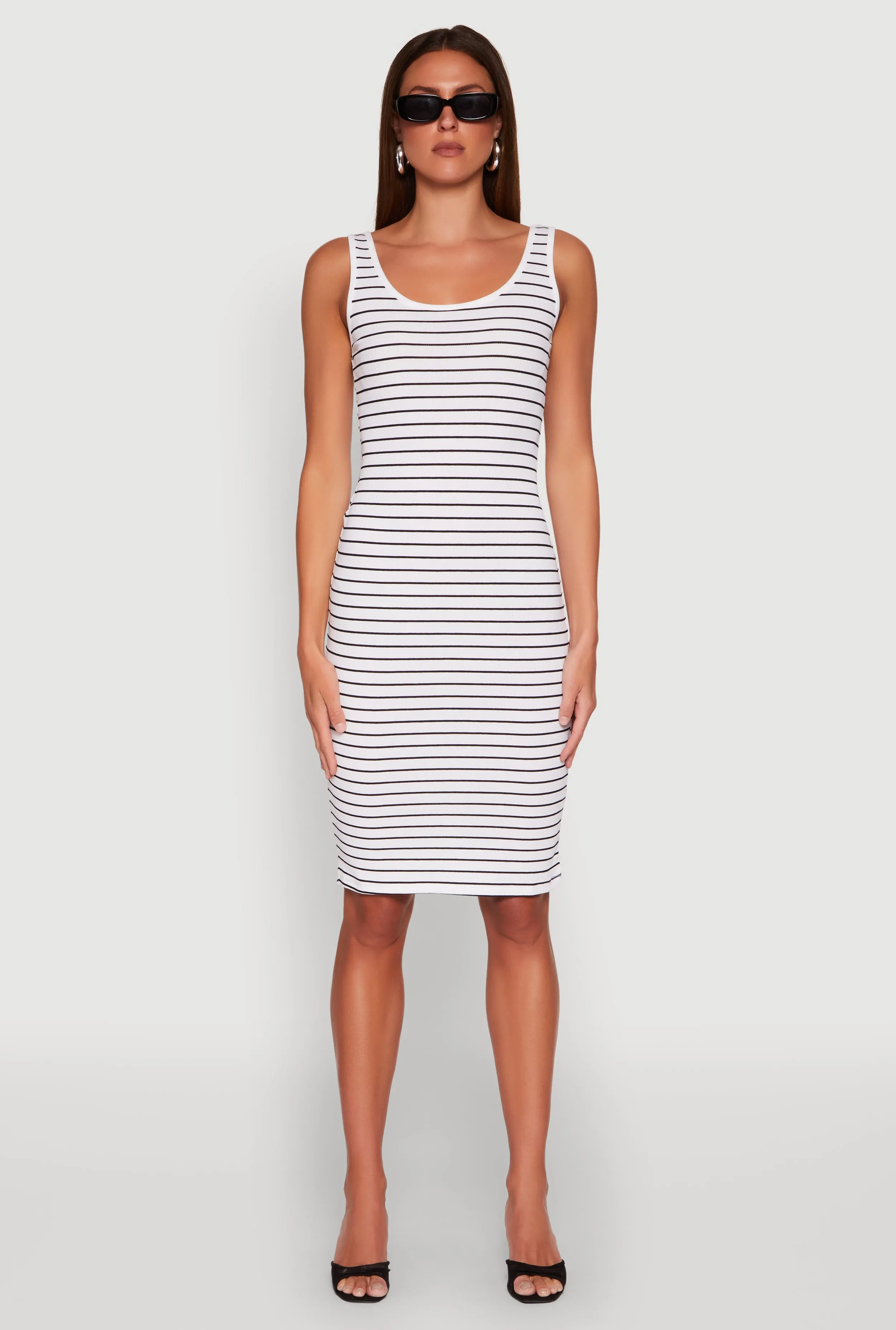 Bright Ray Striped Scoop Neck Midi Dress