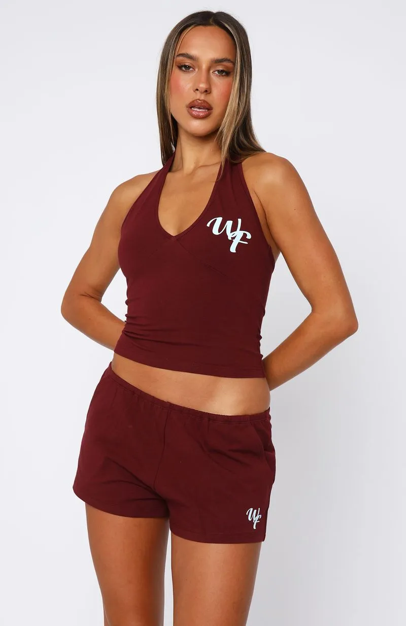 garden party wear Made Me Better Relaxed Shorts Burgundy