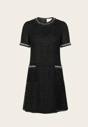 Strong Edge Black Rhinestone Embellished Thigh-length Dress