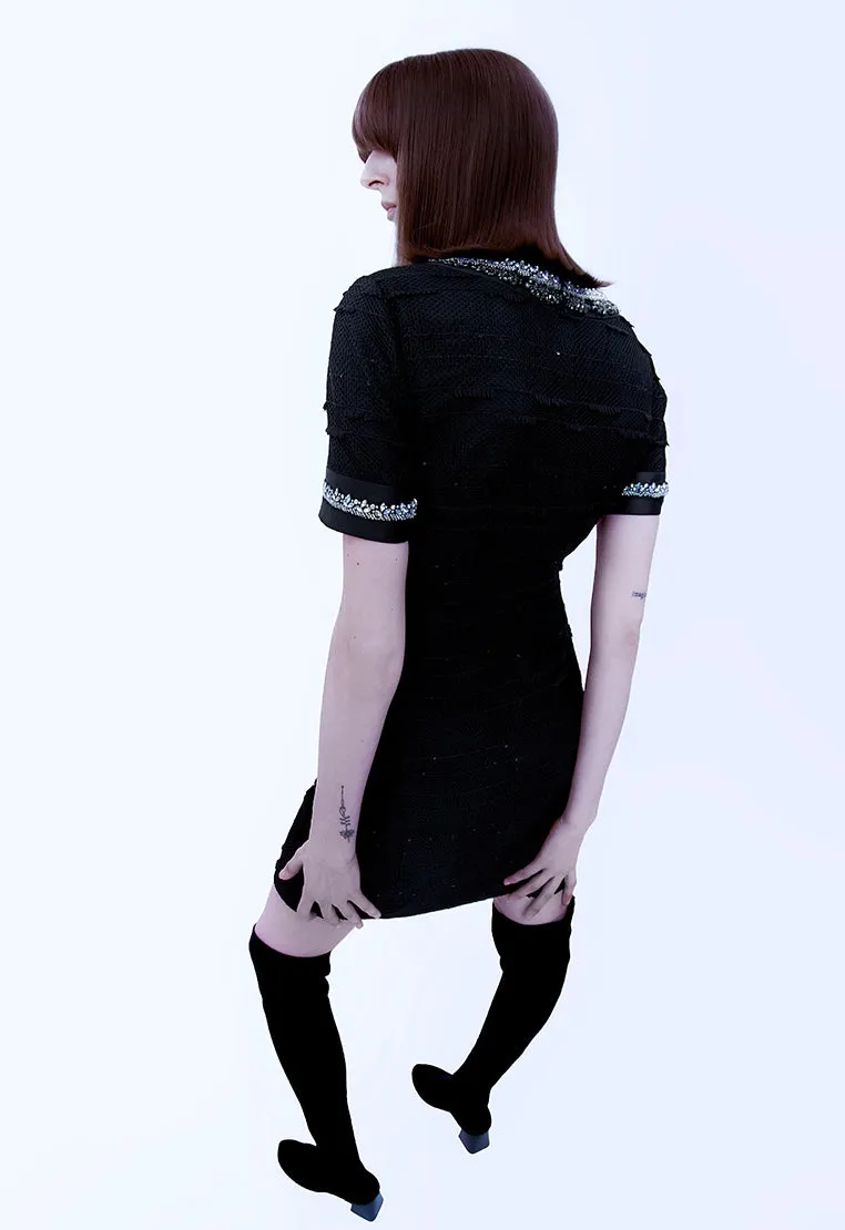 Meta Mood Screen Core Black Rhinestone Embellished Thigh-length Dress