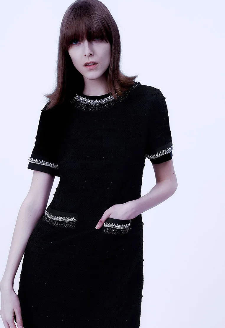 City Beat Black Rhinestone Embellished Thigh-length Dress