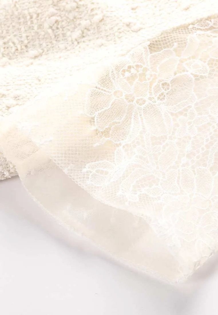 Camille Light Cream Lace Tweed Dress Breathable Material