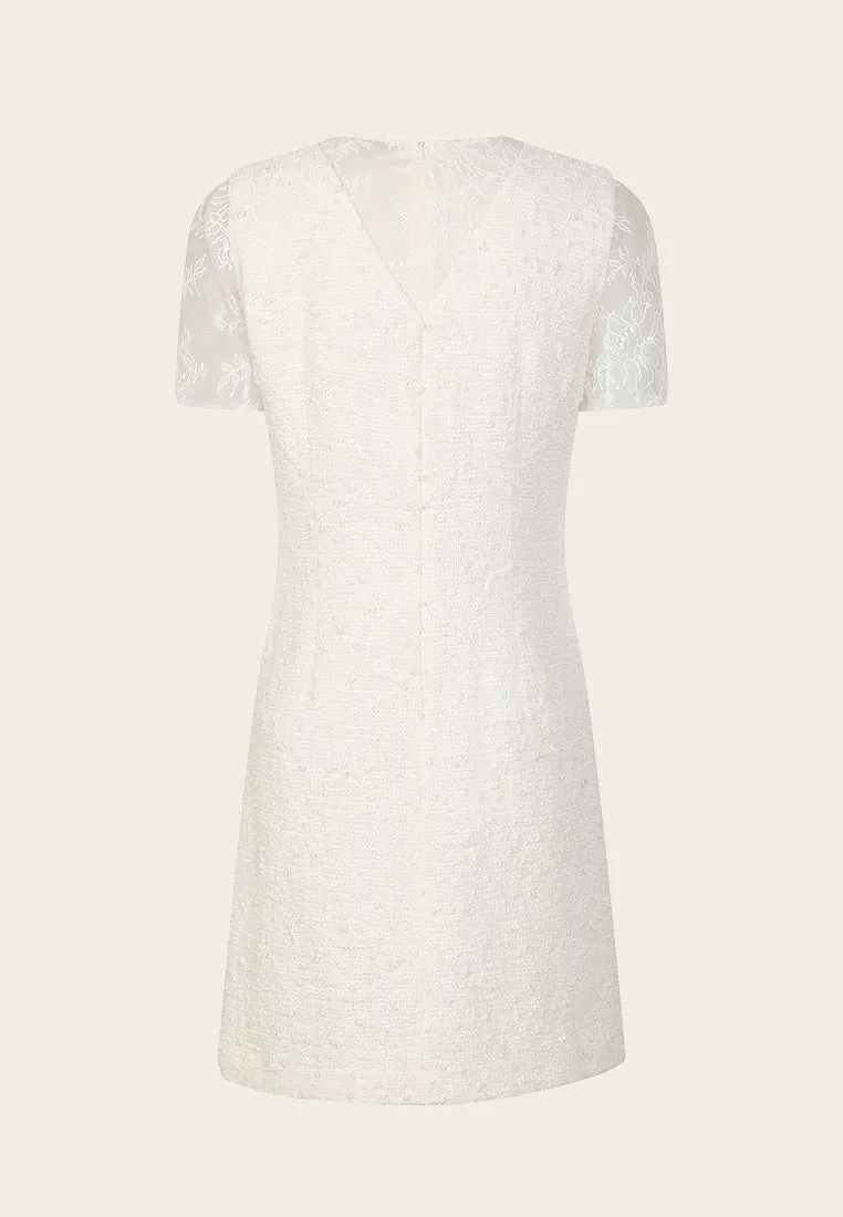 Camille Light Cream Lace Tweed Dress Shape Hug QuickDry