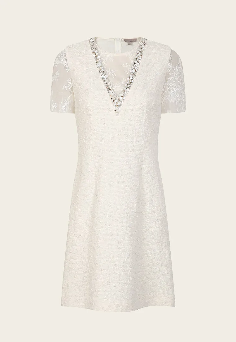 Layer Safe Camille Light Cream Lace Tweed Dress