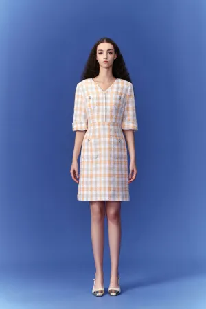 VentilatedMesh TearResistant Material Check Pastel Tone Tweed Dress