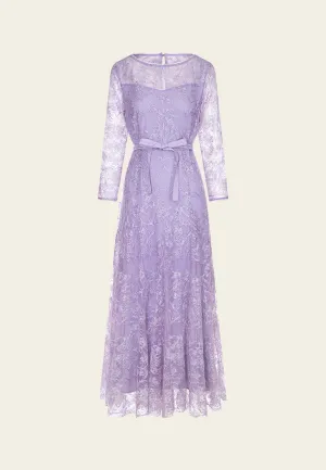 ChafeFree Design Long-sleeve Tie-waist Floral-Embroidery Dress