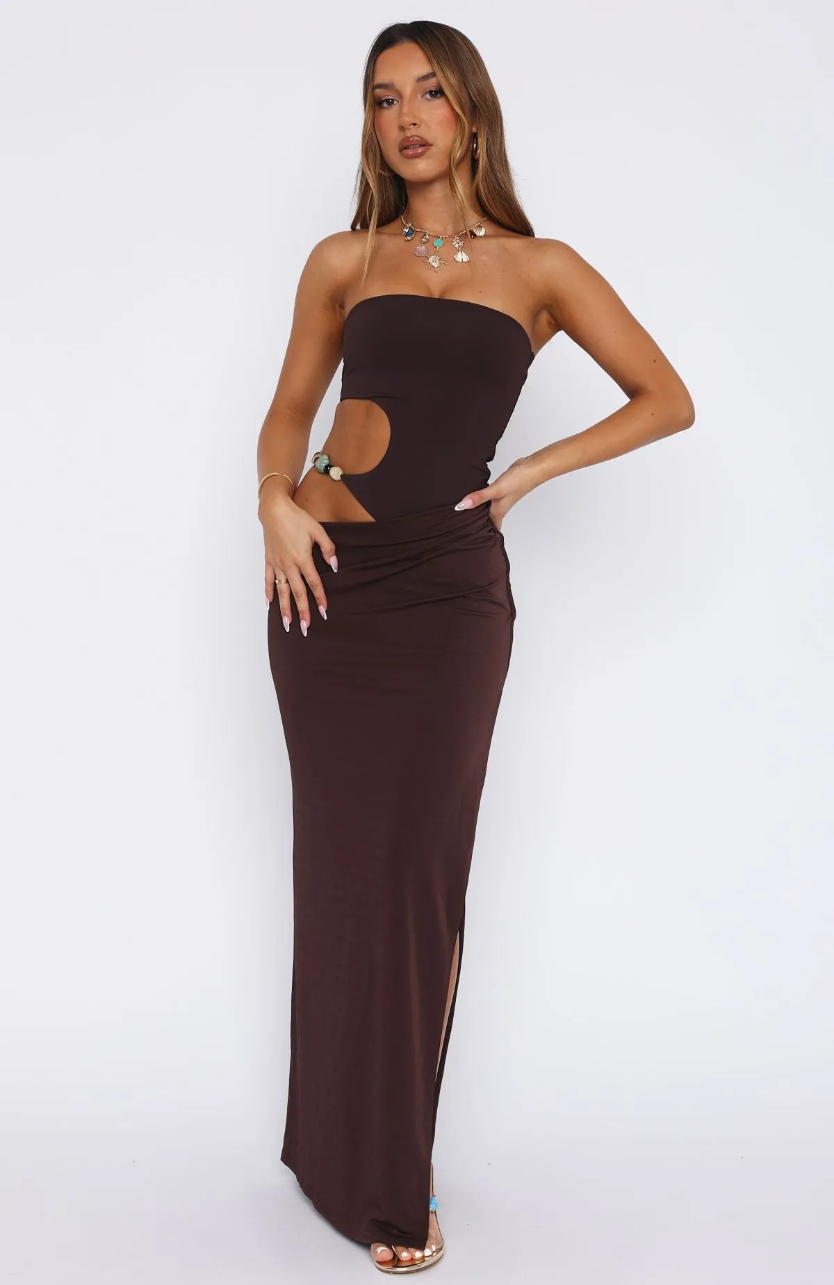 Glitter Glow She's A Goddess Maxi Dress Chocolate