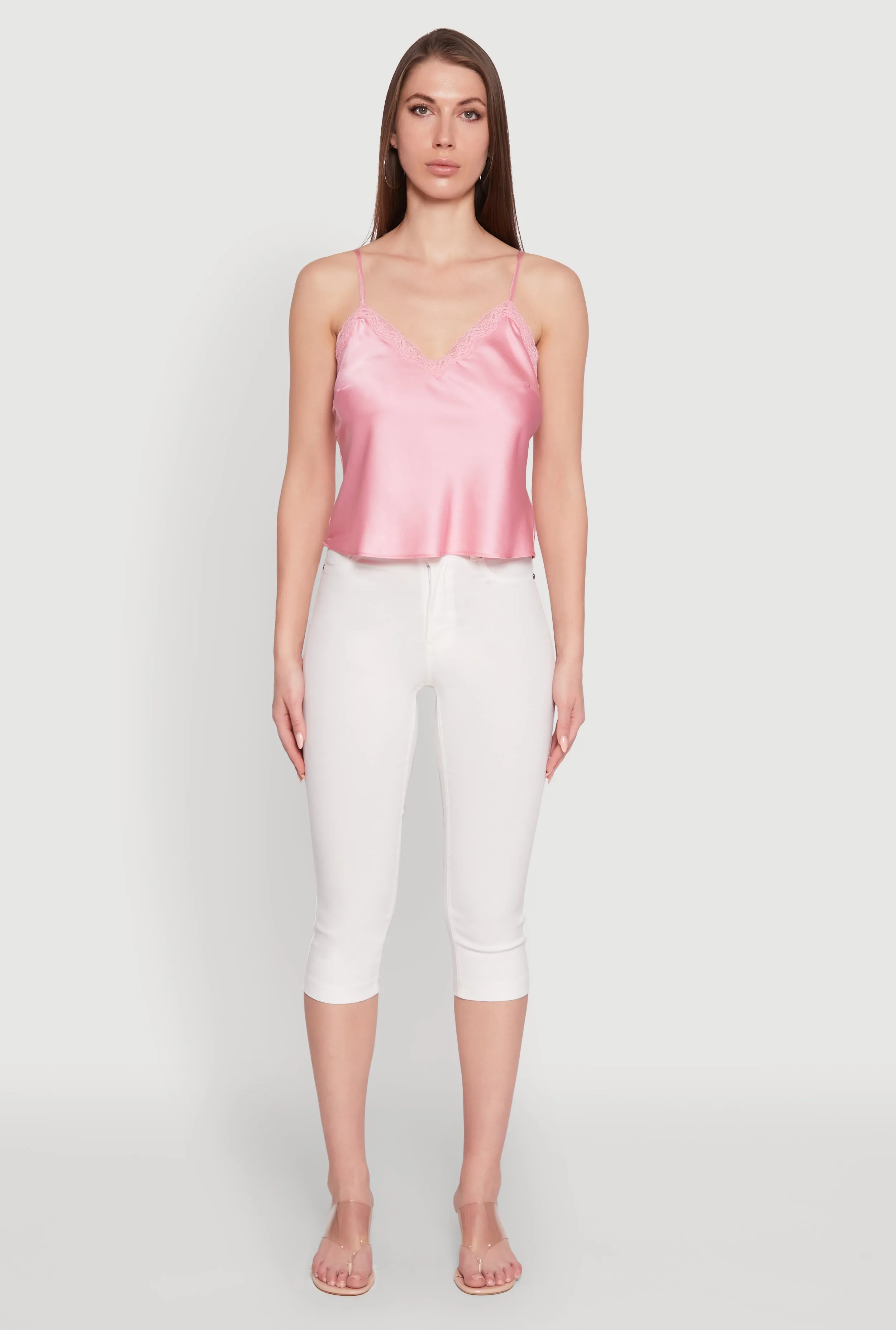 V-Neck Lace Trim Cropped Cami High Performance