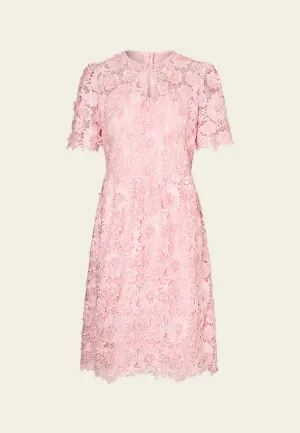 Flower-appliqu?? Lace Keyhole-neck Mesh Dress Modern Ease Run Core
