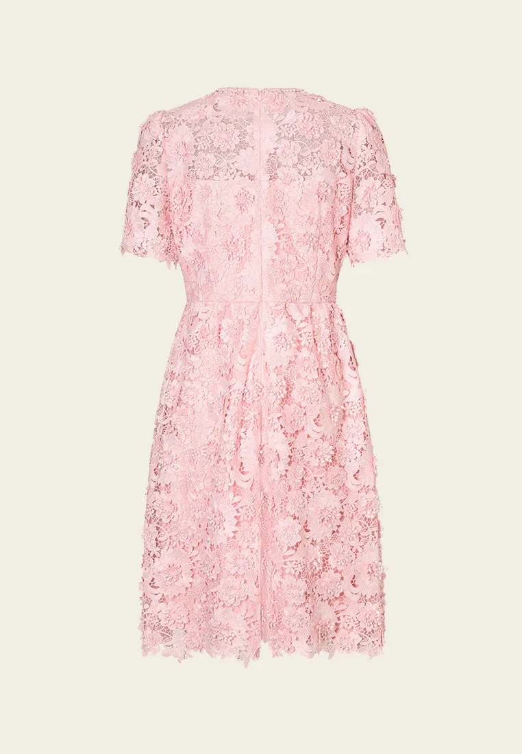 Power Vibe Flower-appliqu?? Lace Keyhole-neck Mesh Dress