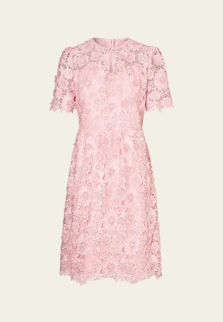 Flower-appliqu?? Lace Keyhole-neck Mesh Dress Modern Ease Run Core
