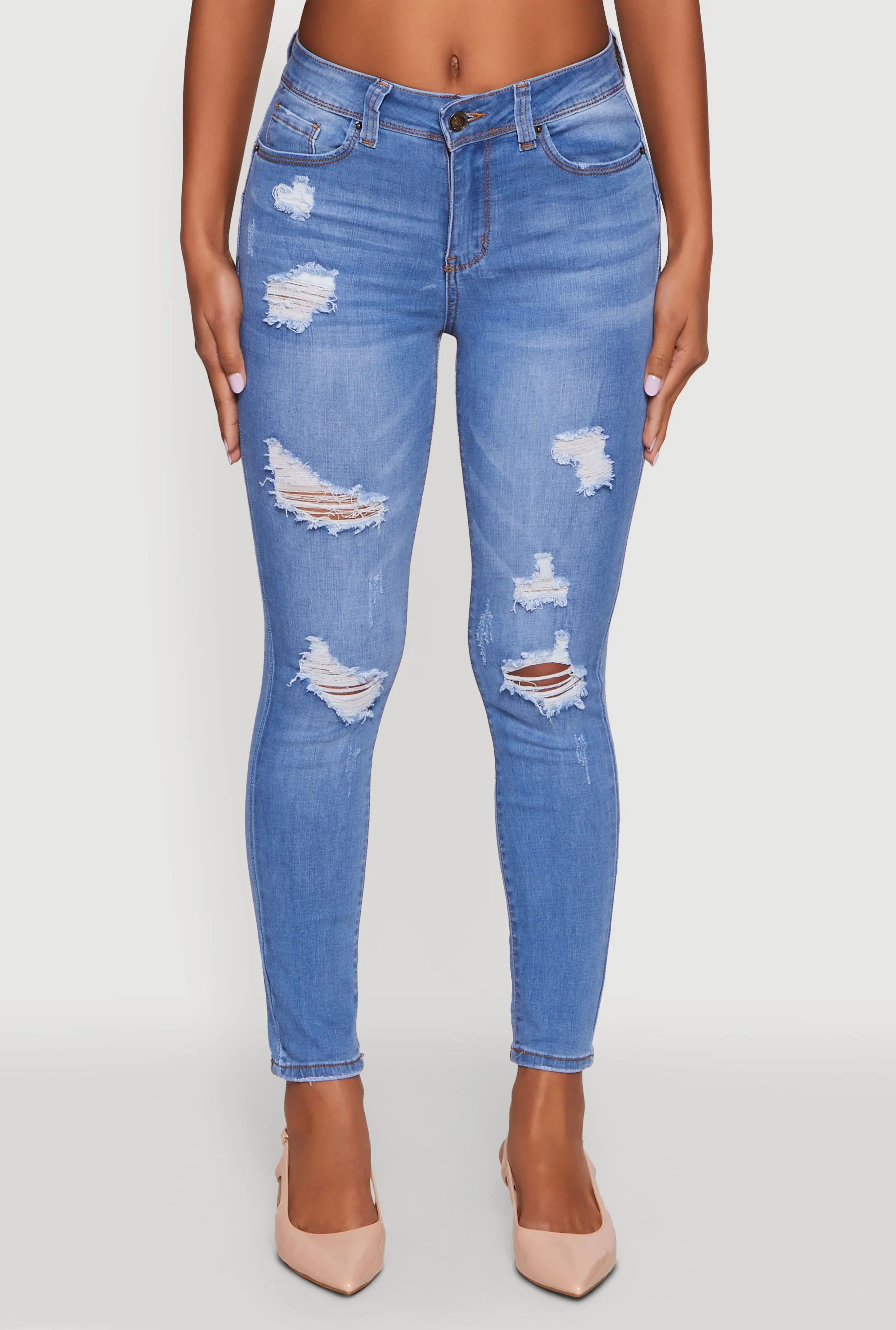 Active Wear Daily Basic WAX Mid Rise Distressed Jeans