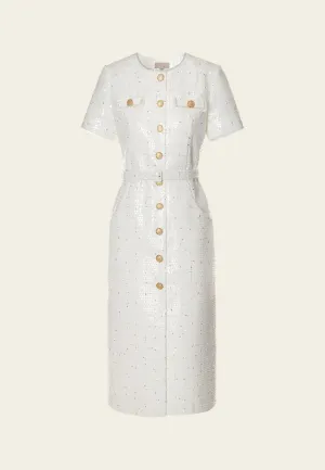 Sequined Lurex-detail Carved-button Belted Dress TumbleDry Safe
