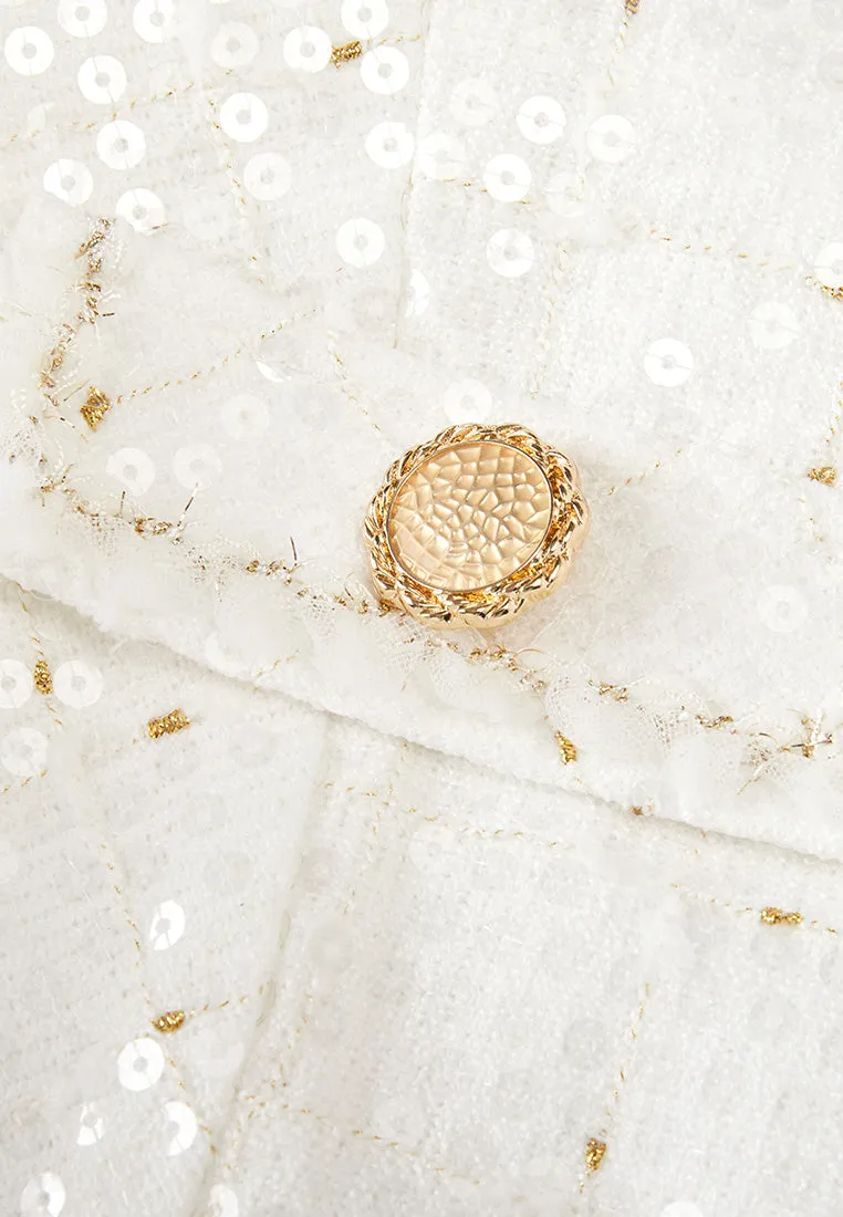 WaterRepellent Coating Sequined Lurex-detail Carved-button Belted Dress