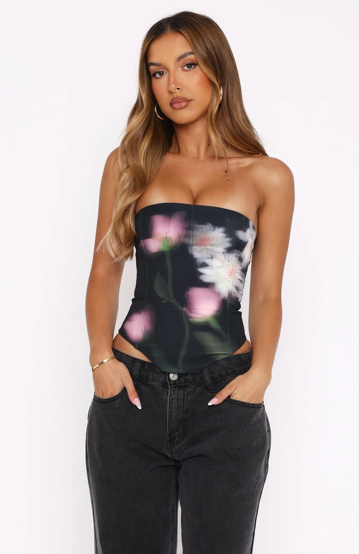Let It Go Strapless Bustier Daisy Blur Four Way Stretch Material