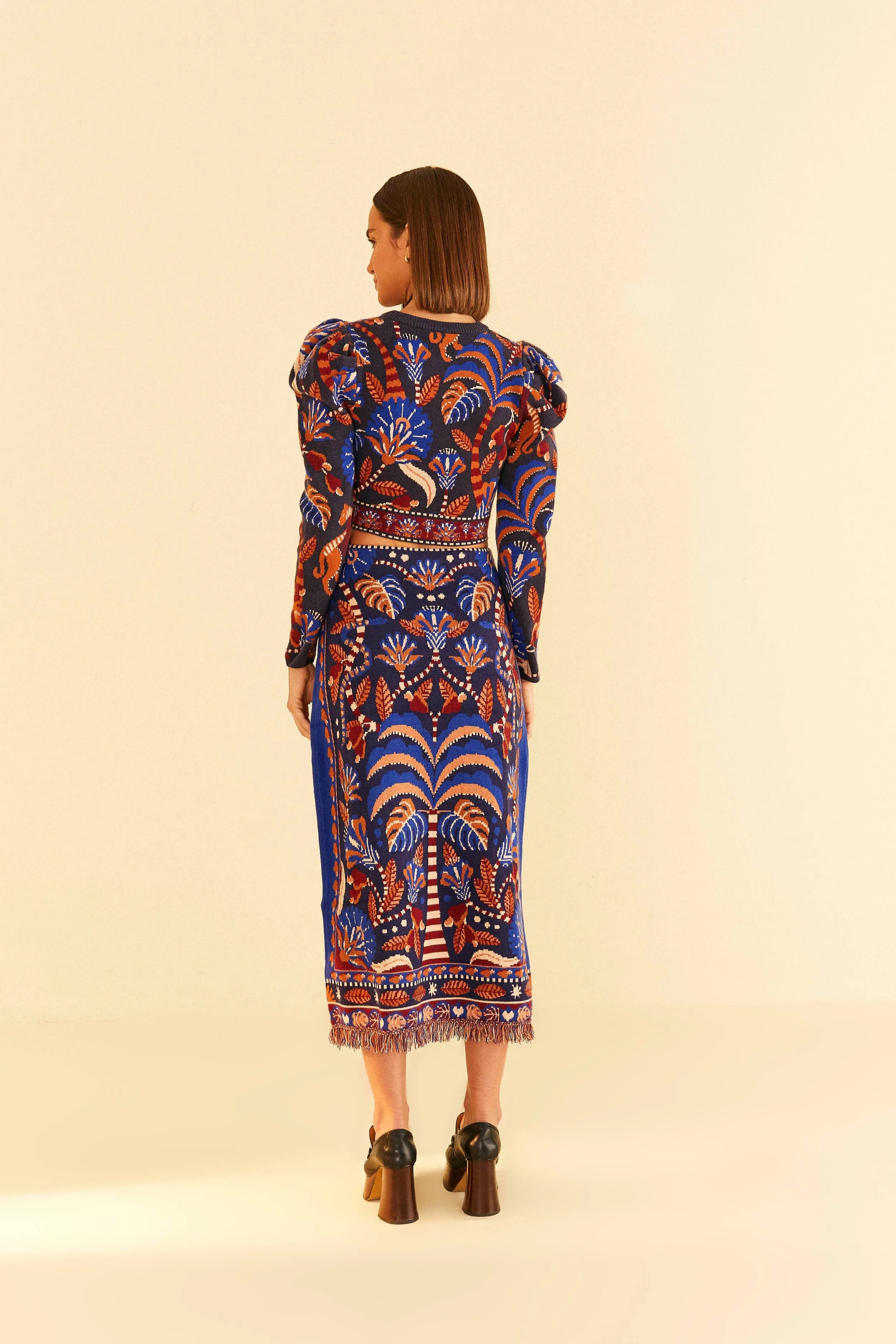 Blue Nature Beauty Scarf Knit Midi Skirt Bold Accent Timeless Outfit