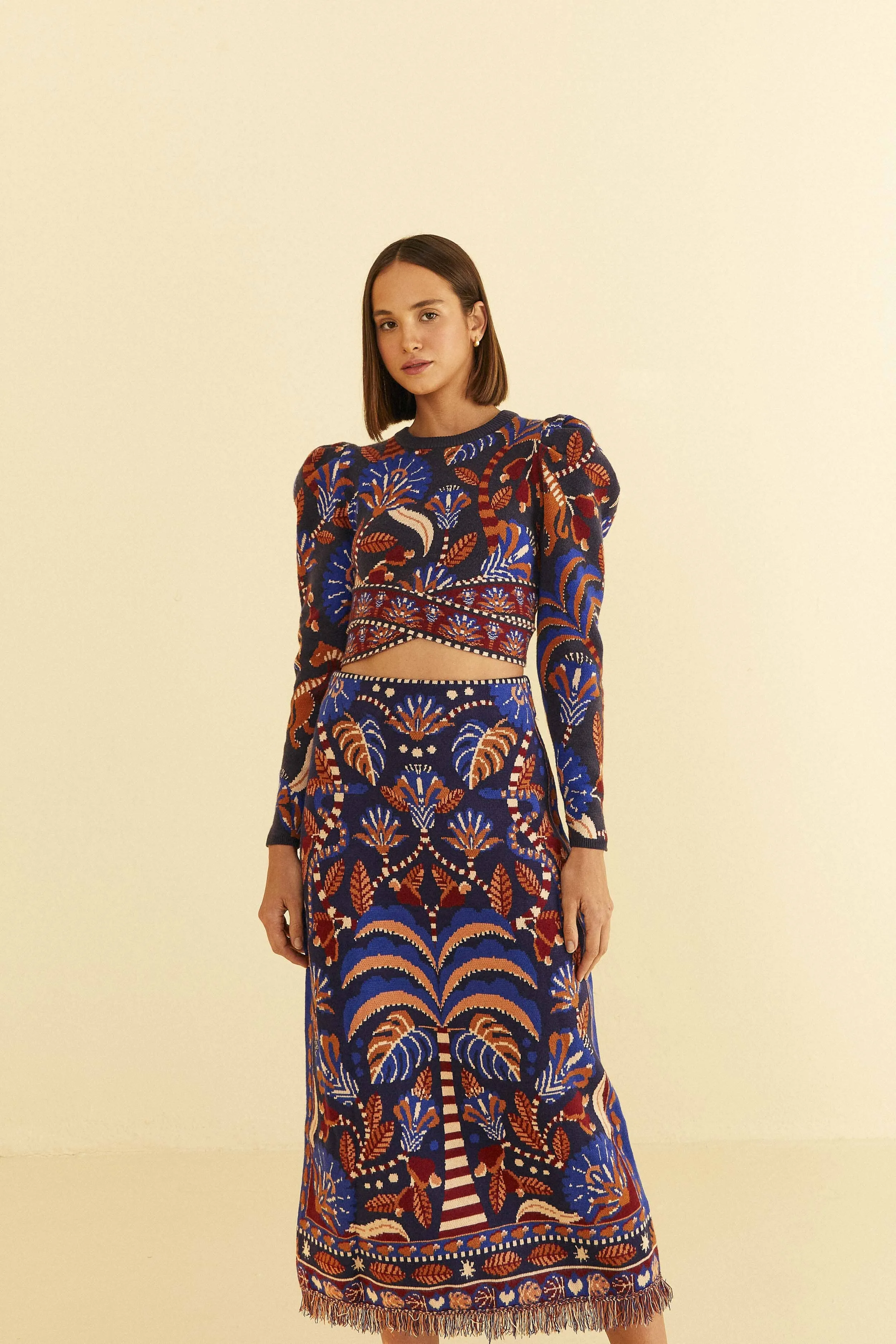Blue Nature Beauty Scarf Knit Midi Skirt investment piece