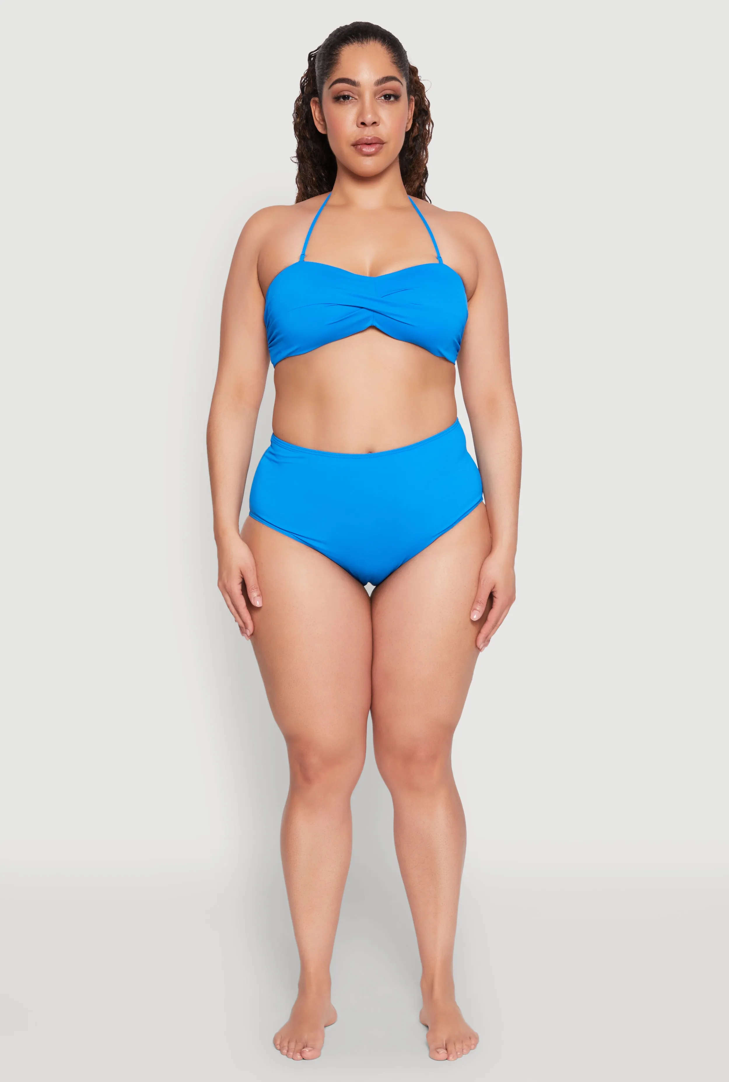 Plus Size Convertible Twist Front Swim Bikini Top Contoured Cup Structure Adjustable Side Ties